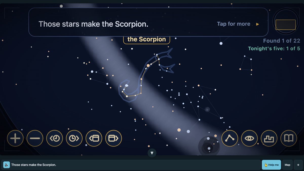 In Stargazing, lines join the stars of the Scorpion, and its figure is drawn over the night sky.